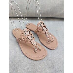 Rare Tory Burch MILLER Thongs Rose Pink Sandals-Vintage Vachetta Leather-Size 8